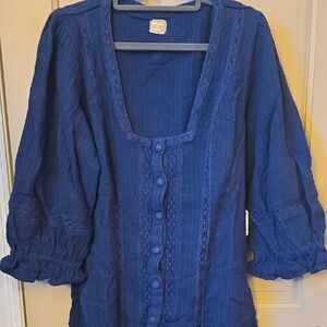 Women's Blue Button-Up Free People Dress Navy Blue Nwt Gorgeous